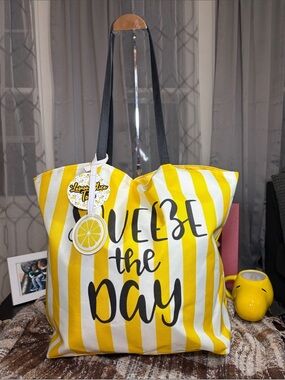 Yellow Striped 'Squeeze the Day' Tote Bag
